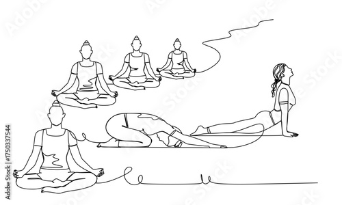 Minimalist Line Art Illustration of Women Practicing Yoga Poses for Balance  Flexibility  and Wellness