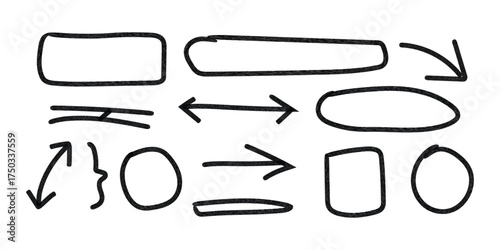 Collection of handdrawn chalk shapes like rectangle and arrow