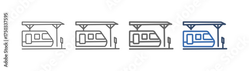 
outline icon set railway with high-speed train design and train depot
