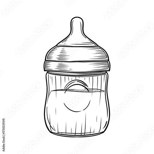 Baby milk bottle vector line art hand drawn illustration 