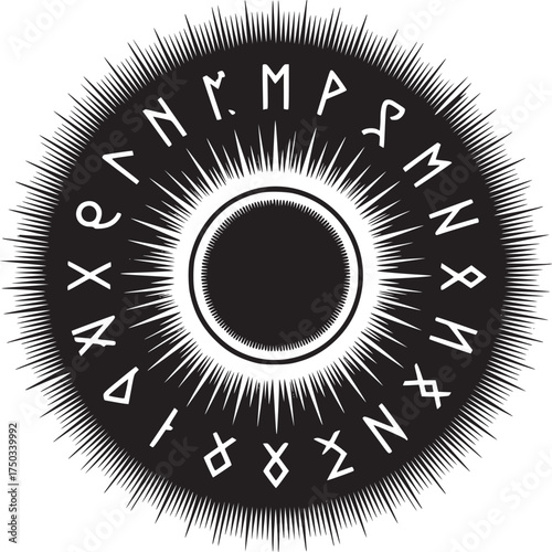 Mystical rune circle radiating power, ideal for fantasy designs and spiritual projects, very attractive