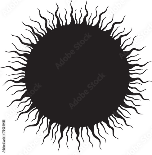 Black sun silhouette with wavy rays solar