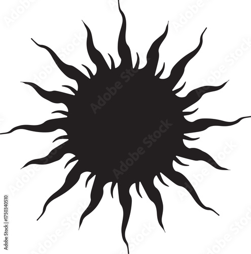 Black sunburst silhouette with wavy rays white