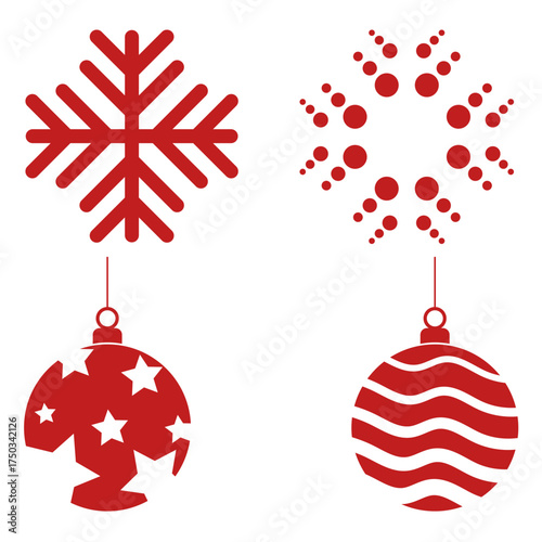Christmas vector collection includes modern and classic symbols like baubles designed in A minimalist Christmas design pack featuring winter snowflakes, sparkling baubles