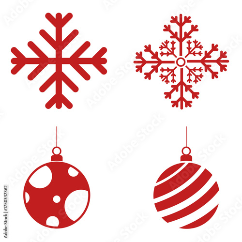 Christmas vector collection includes modern and classic symbols like baubles designed in a unified red theme. with unique Christmas symbol concept