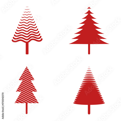 The minimalist Christmas design pack features stylized red trees with unique shapes Christmas symbol concept
