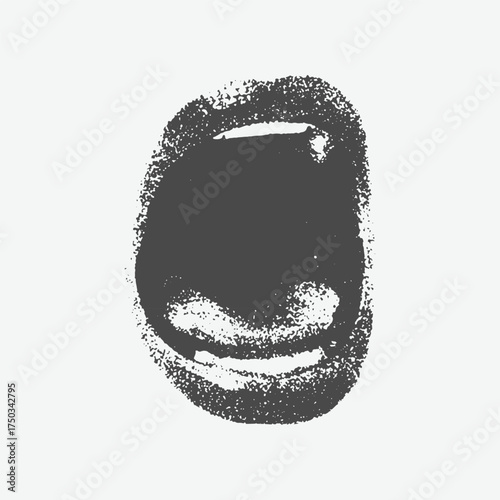 Mouth in scream for grunge punk y2k collage design, Female mouth with halftone stipple effect
