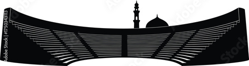 Faisal Mosque Islamabad Pakistan Landmark Black Silhouette Vector Illustration