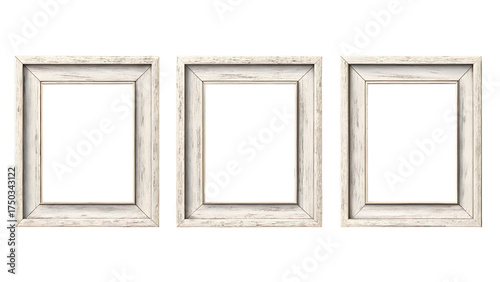 Triple Distressed White Wood Picture Frames on Gray Wall

