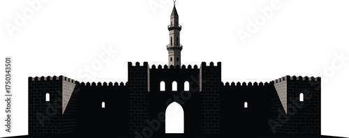 Jerusalem Citadel Black Vector Silhouette Icon On Transparent Background