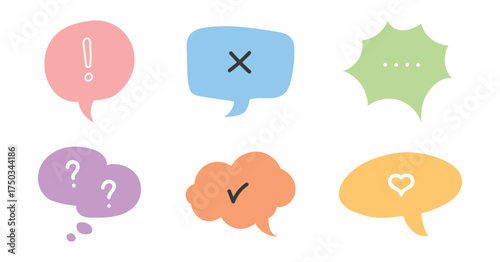 Set of speech bubbles with accept, cross symbol, feedback, warning, like