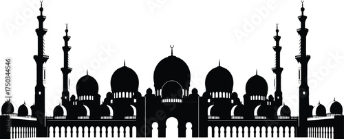 Mosque Silhouette Islamic Building Architecture Transparent Background Vector Illustration