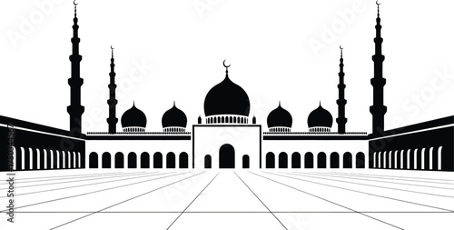 Mosque Silhouette Islamic Prayer Building with Minarets