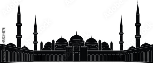 Mosque Silhouette Islamic Religious Building with Minarets
