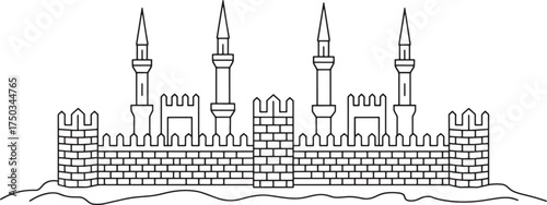 Outline Castle Wall with Towers and Battlements Simple Vector Illustration