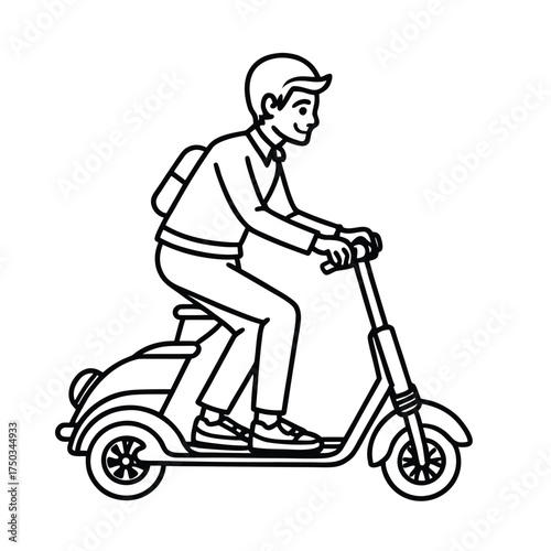 Continuous line drawing handsome man riding scooter urban lifestyle vector line art on white background