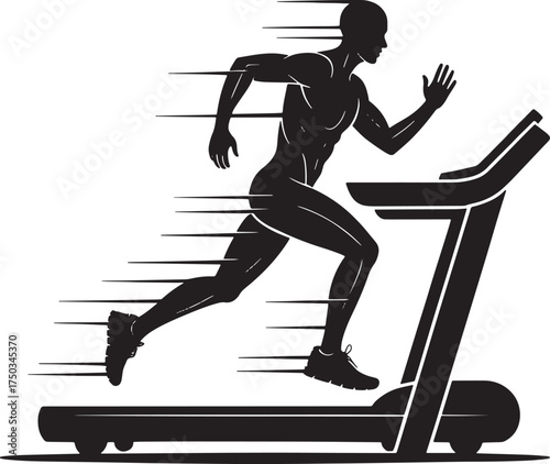 Silhouette Of Man Running On Treadmill For Sport And Fitness Activity In Gym