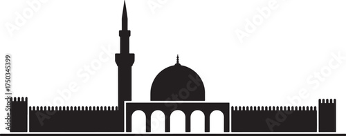 Silhouette of Muslim Mosque with Minaret and Arches Vector Illustration