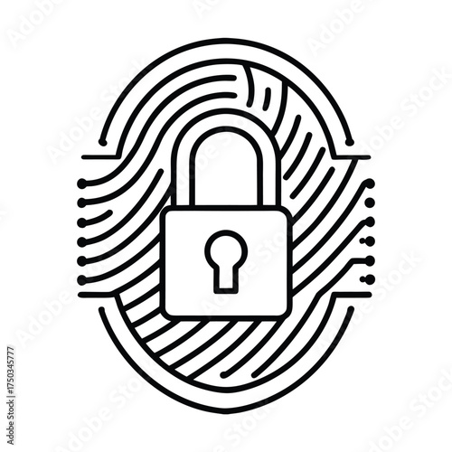 Digital fingerprint authentication access control technology concept vector line art on white background