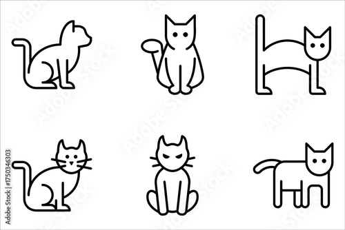 Cat icons set. Domestic animal, halloween concept on white background