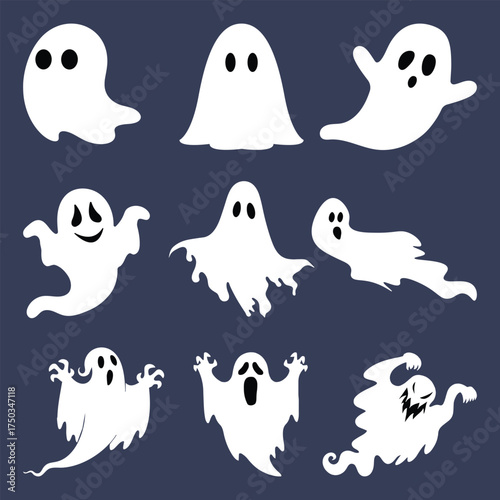 Collection of Spooky White Ghosts for Halloween