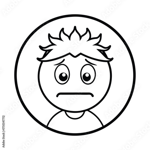 Indifferent distrusted sad mood suspicious emoji expression character vector line art on white background