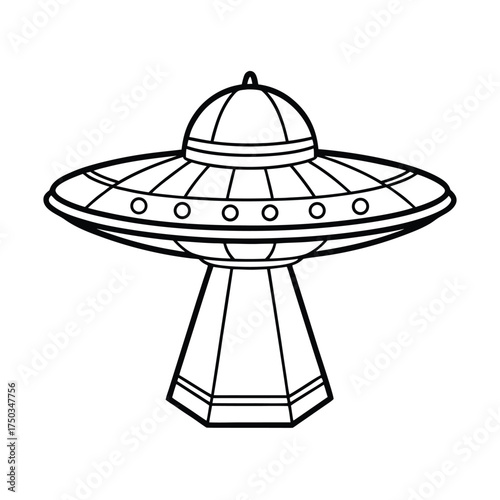 Isolated ufo single line drawing minimalist alien spacecraft design vector line art on white background
