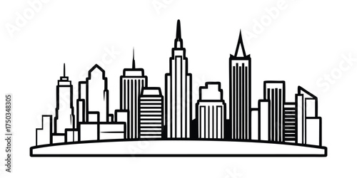 New york city skyline urban architecture landmark silhouette illustration vector line art on white background