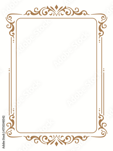 Elegant brown ornamental frame with classic floral corners and decorative border on a white background.