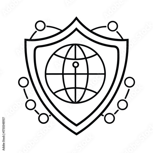 Secure global communication network with virtual private connection concept vector line art on white background