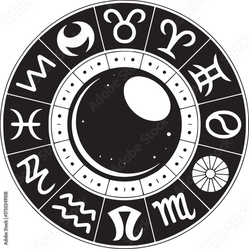 Mystical zodiac wheel illustration for astrology enthusiasts and celestial themed designs and projects
