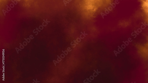 Burgundy and gold smoke texture abstract background. Fiery maroon and ochre watercolor wash or ink effect backdrop.