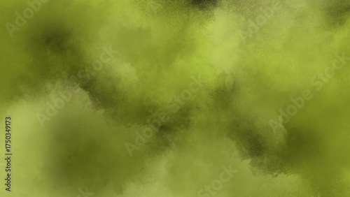 Muted olive green abstract smoke or watercolor background texture. Earthy moss green grunge background with dark cloud or ink splatters.