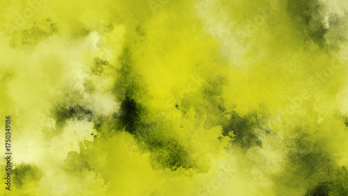 Abstract yellow-green smoky texture background.
Dynamic lime green and black watercolor paint splatter effect.
