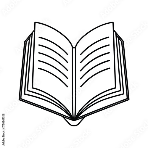 Single line opened book literary education knowledge concept vector line art on white background