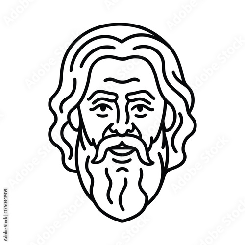 Socrates head monoline greek philosopher portrait wisdom illustration vector line art on white background