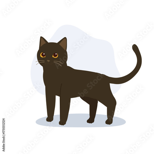 cute black cat illustration adorable standing kitten. cute domestic pet standing pose