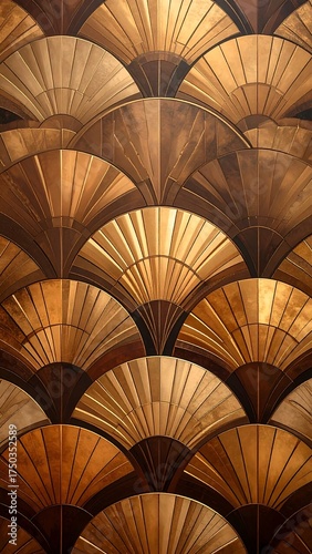 Close-up of a stylized wooden fan pattern