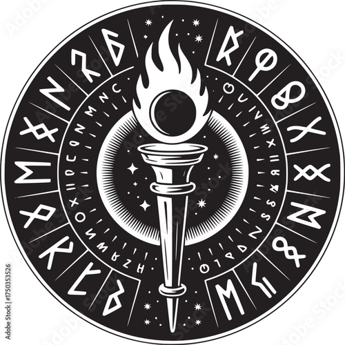 Mystical torch emblem with rune circle offers powerful symbolism for your creative project today