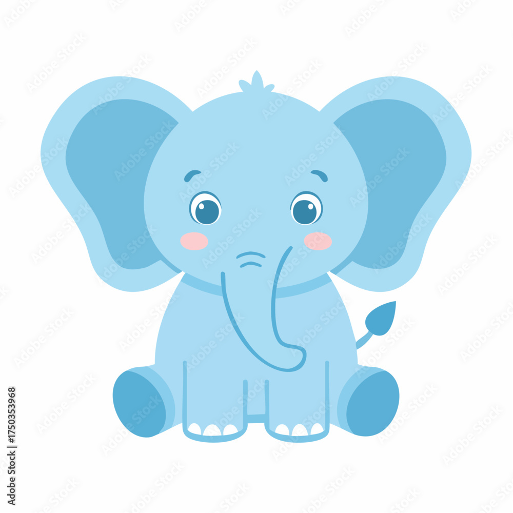 Fototapeta premium Cute blue elephant cartoon character sitting and smiling.