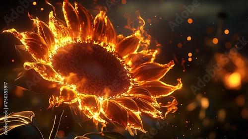 sunflower with petals made of undying fire