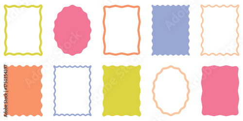 Zig zag wavy edge shapes frame box vector illustration. Scalloped edges with a wavy pattern. Adorable curved frames with retro-style wavy edges. eps 10