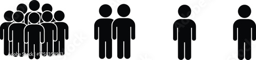 Social distancing concept stick figure illustration, group crowd to individual isolation, people separation awareness, safety prevention health community vector design art