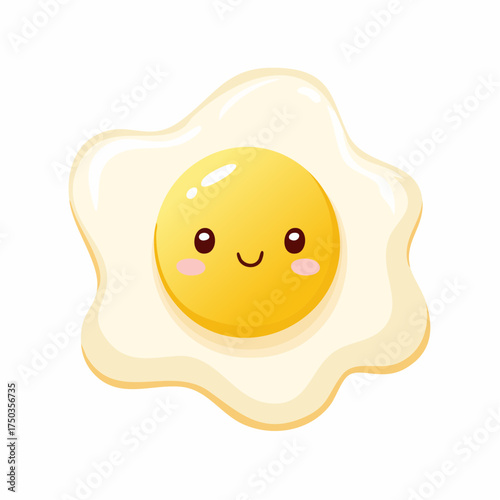 Cute Cartoon Fried Egg with Happy Face Illustration.