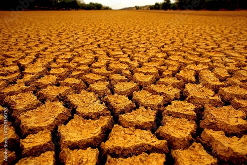 Parched, cracked earth stretches to the horizon, signs of drought