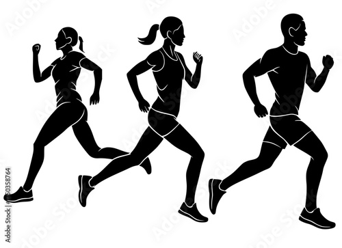 Running people silhouettes set. Group of athletes jogging in motion, men and women runners. Perfect for fitness, marathon, sport, exercise, healthy lifestyle, athletic training design concepts.
