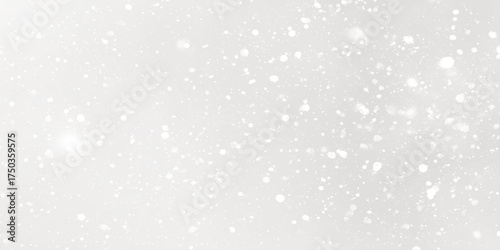 different realistic falling snow or snowflakes are dancing randomly on white background, Realistic falling snow with snowflakes and clouds on blurred grey or white background.