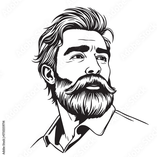 Vector art of a man with a beard and mustache illustration.