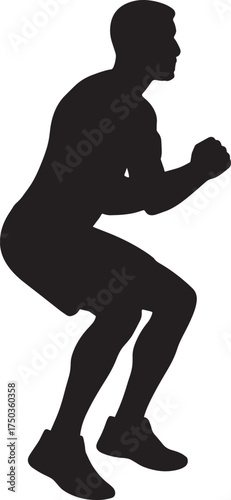 Jump Squat Silhouette | Fitness Workout Vector | Athletic Exercise Pose Illustration
