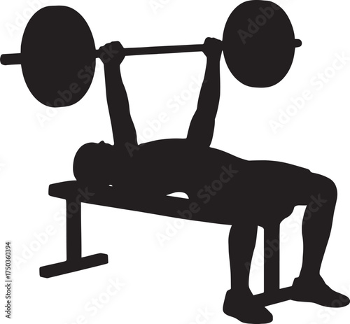 Bench Press Motion Silhouette Vector – Strength Fitness Exercise Illustration